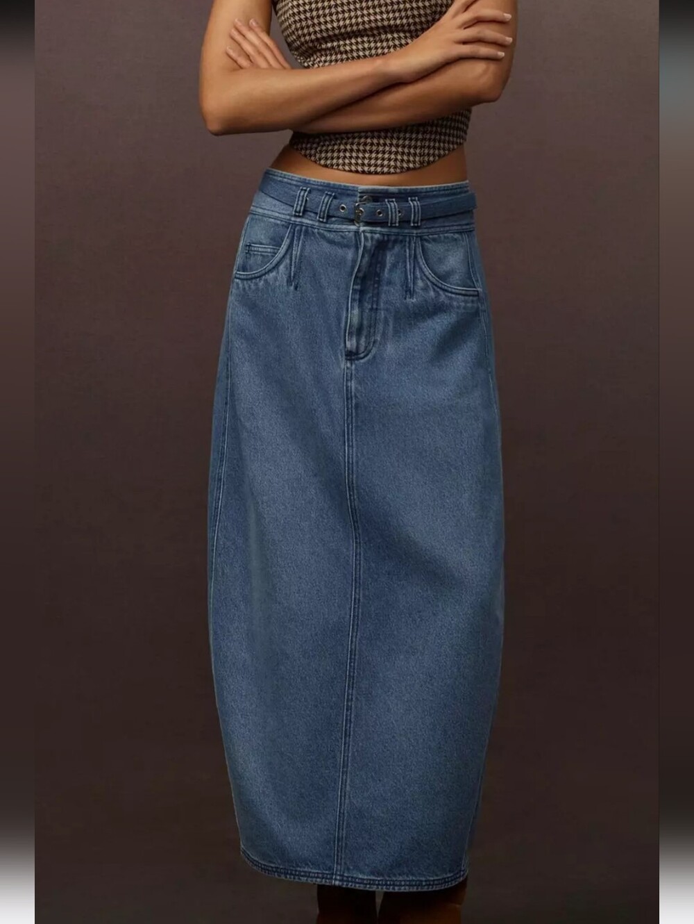 Anthropologie Barrel Light Blue Denim Midi Skirt with Tag